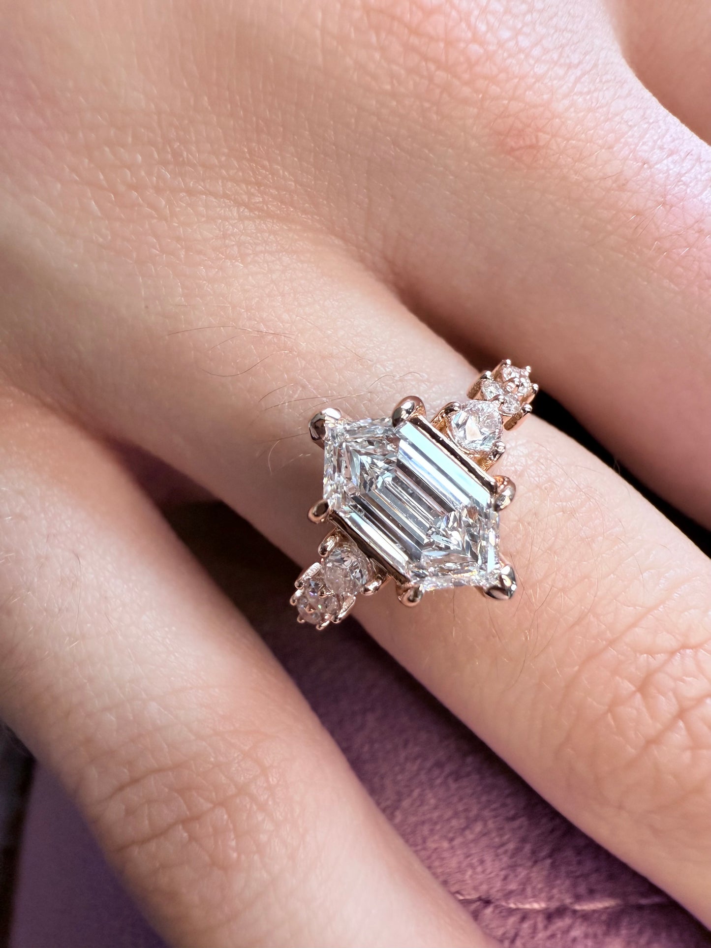 Lab Hexagon Diamonds 14K rose gold white gold yellow gold made to order unique step cut