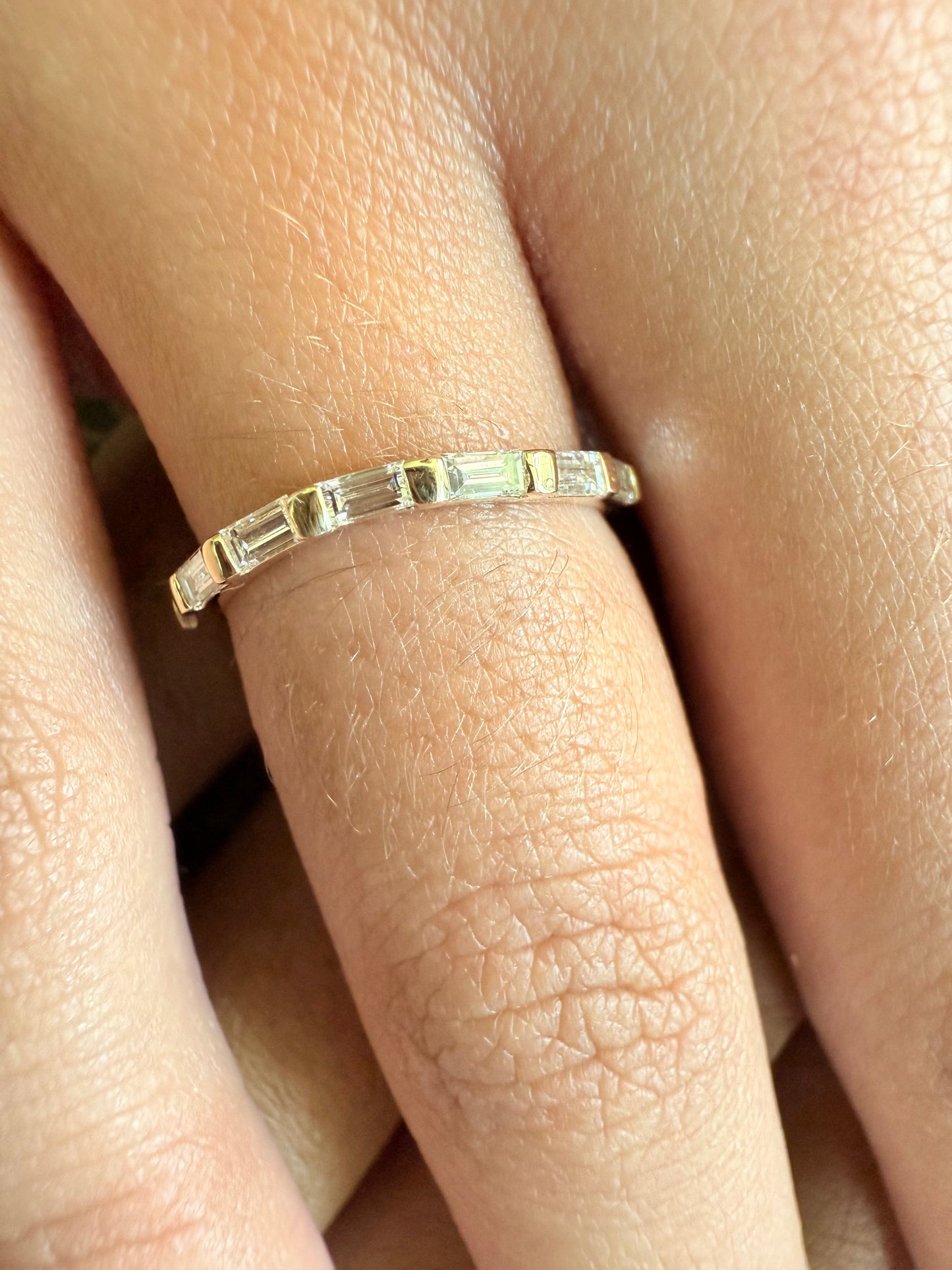 Rose, white and yellow gold. baguettes, antique, custom, unique, curved, wedding band, 14K gold