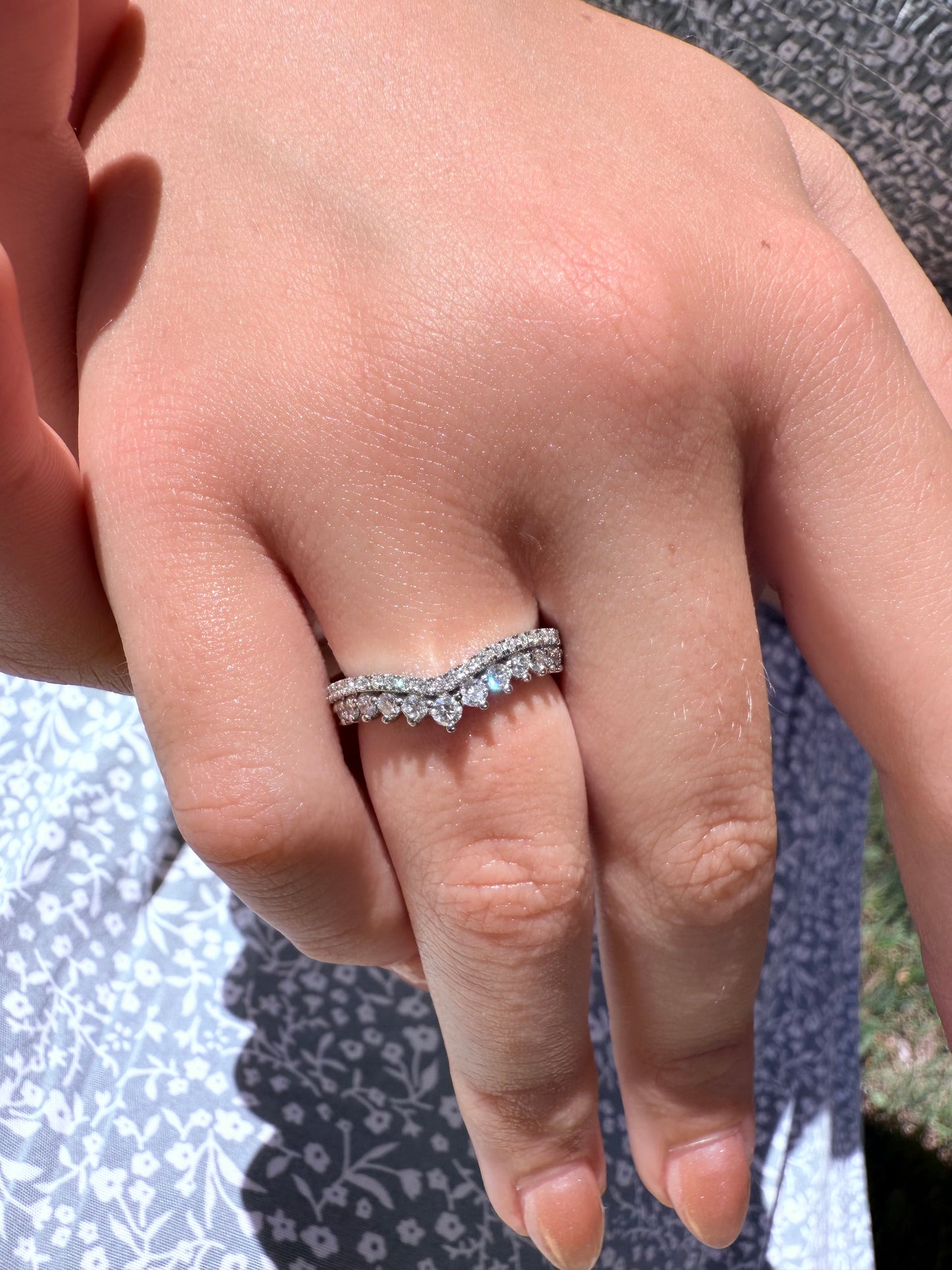 14K gold lab diamonds goddess curved wedding band