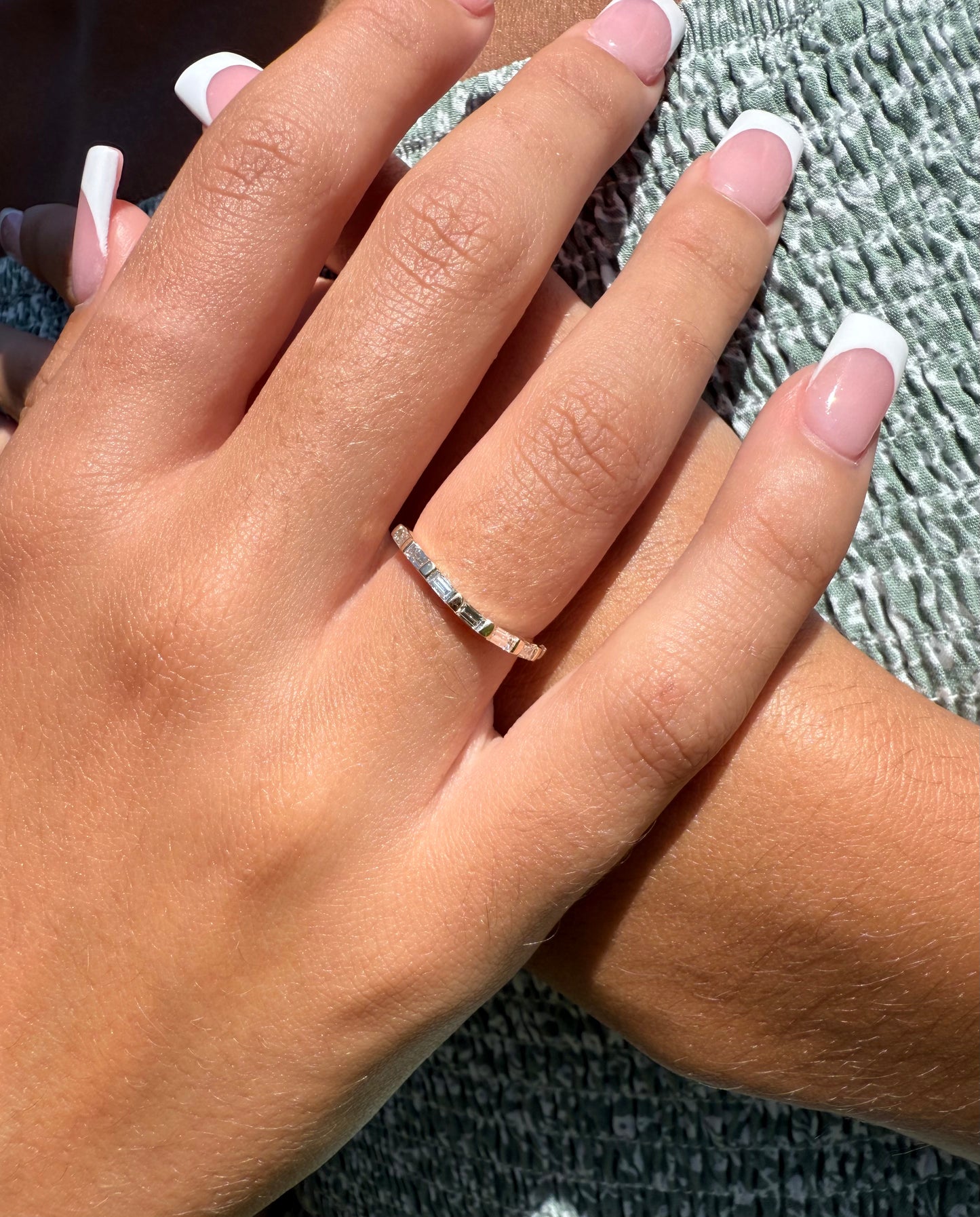 Rose, white and yellow gold. baguettes, antique, custom, unique, curved, wedding band, 14K gold