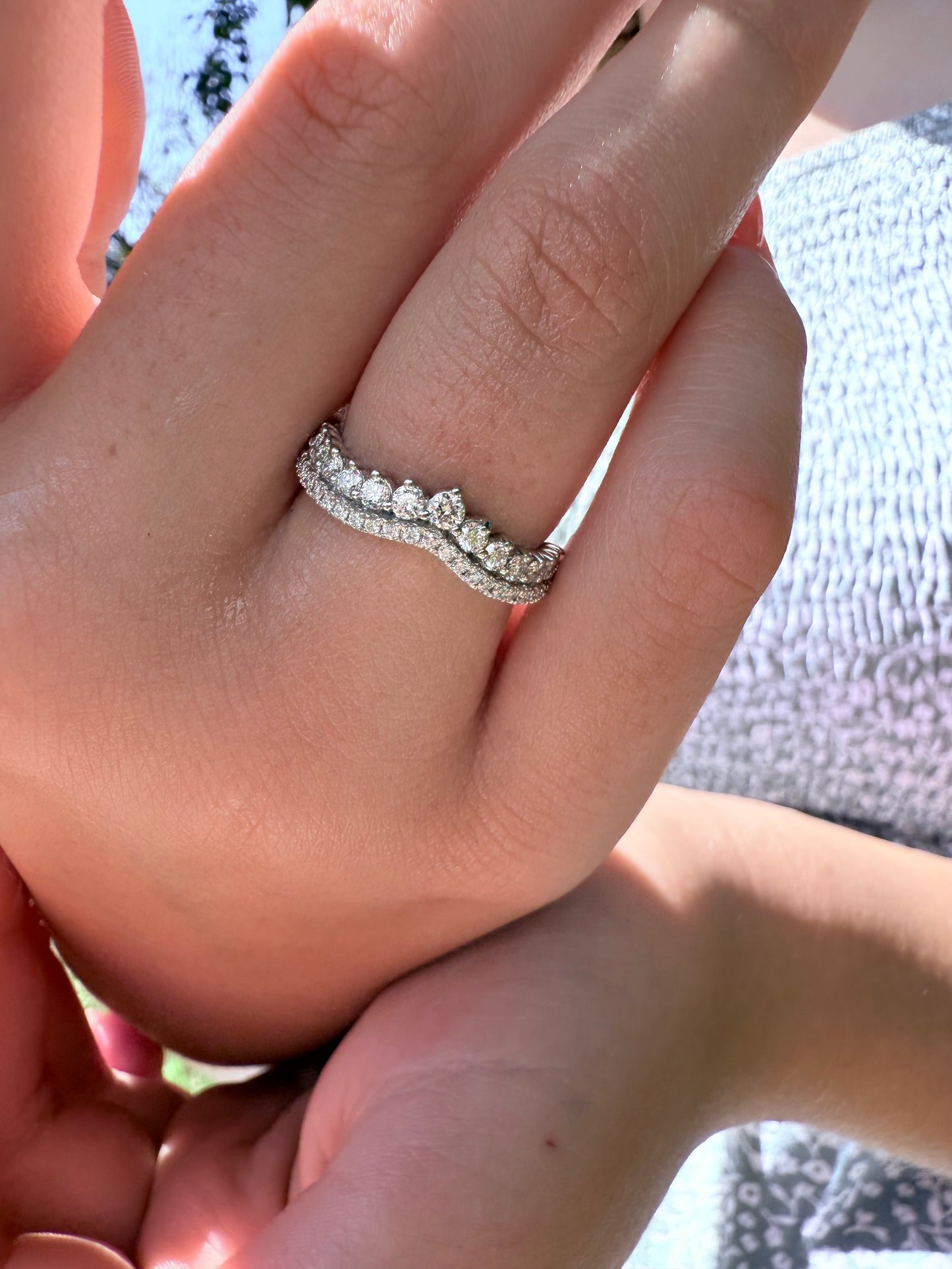 14K gold lab diamonds goddess curved wedding band