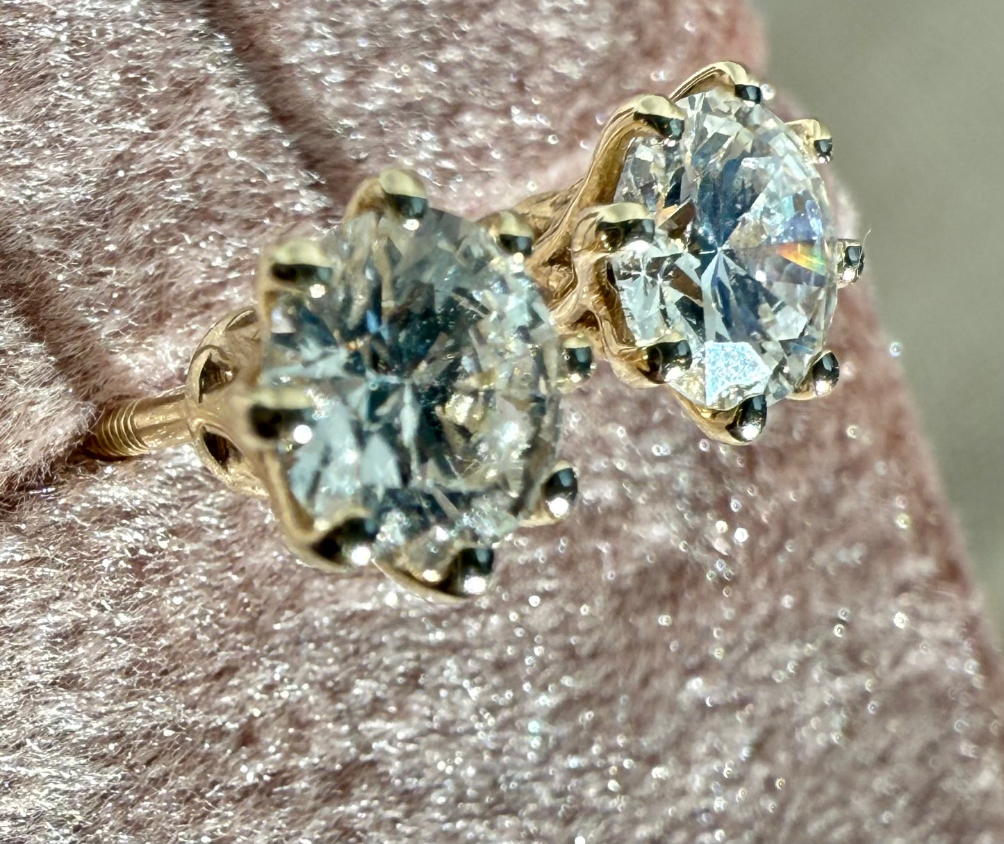 Round brilliant cut lab diamond studs .50 carat weight each totaling 1 Carat are cradled beautifully in an intricate 6 prong setting complementing the sparkling facets of a round diamond. This item is a must have staple. 14K white gold 14K rose gold 14K yellow gold. screw backs