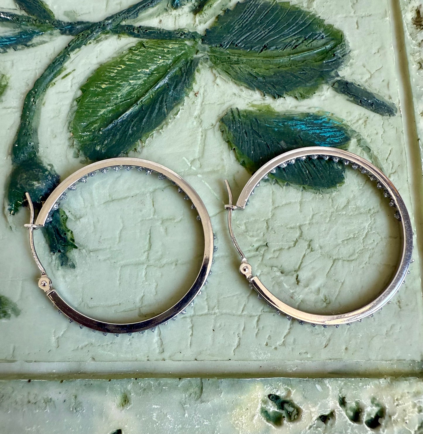14K white gold lab diamond hoop earrings