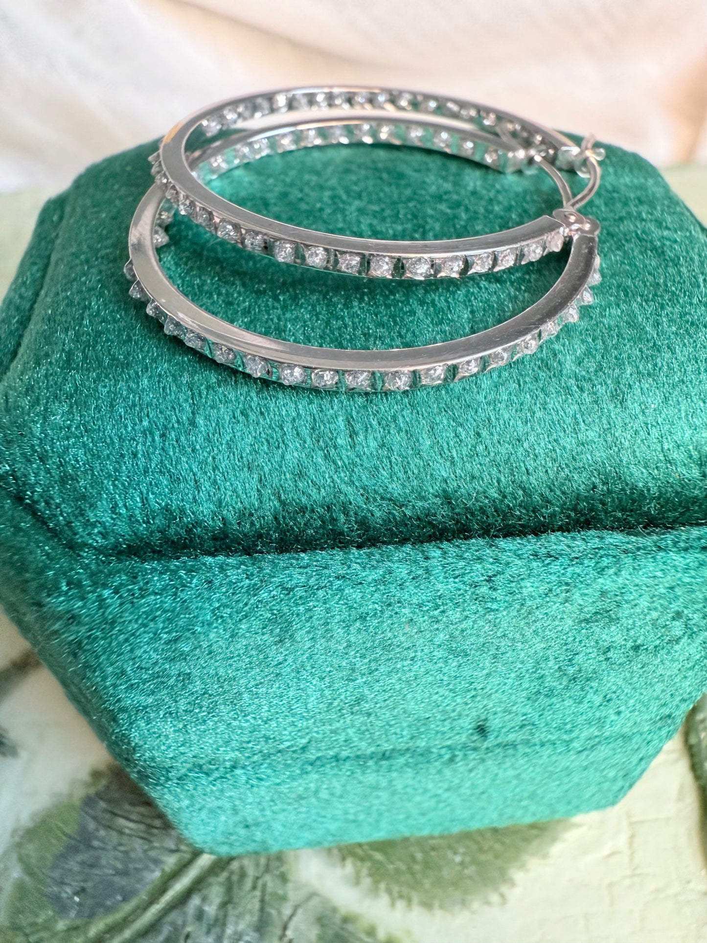 14K white gold lab diamond hoop earrings