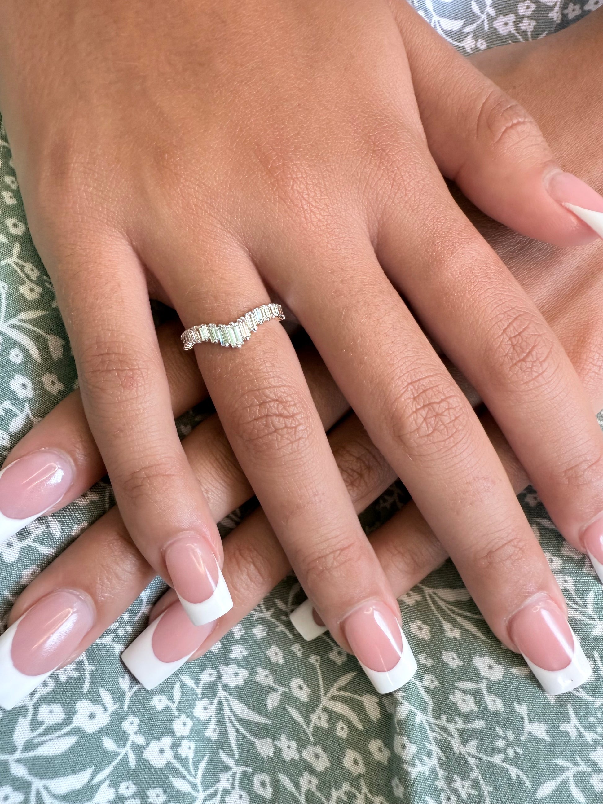Rose, white and yellow gold. baguette cut diamond, vintage, unique, curved, custom, wedding band, 14K gold 