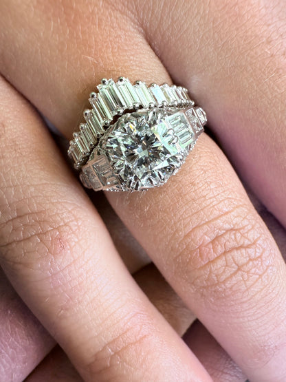 Rose, white and yellow gold. baguette cut diamond, vintage, unique, curved, custom, wedding band, 14K gold 