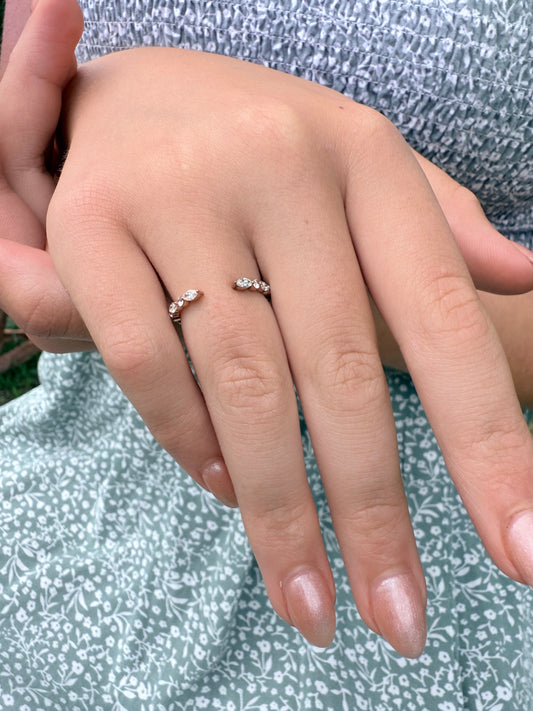 14K gold open gap design wedding band lab diamonds eco friendly vintage chic marquise diamonds unique stacking band 