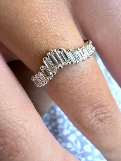 Rose, white and yellow gold. baguette cut diamond, vintage, unique, curved, custom, wedding band, 14K gold 