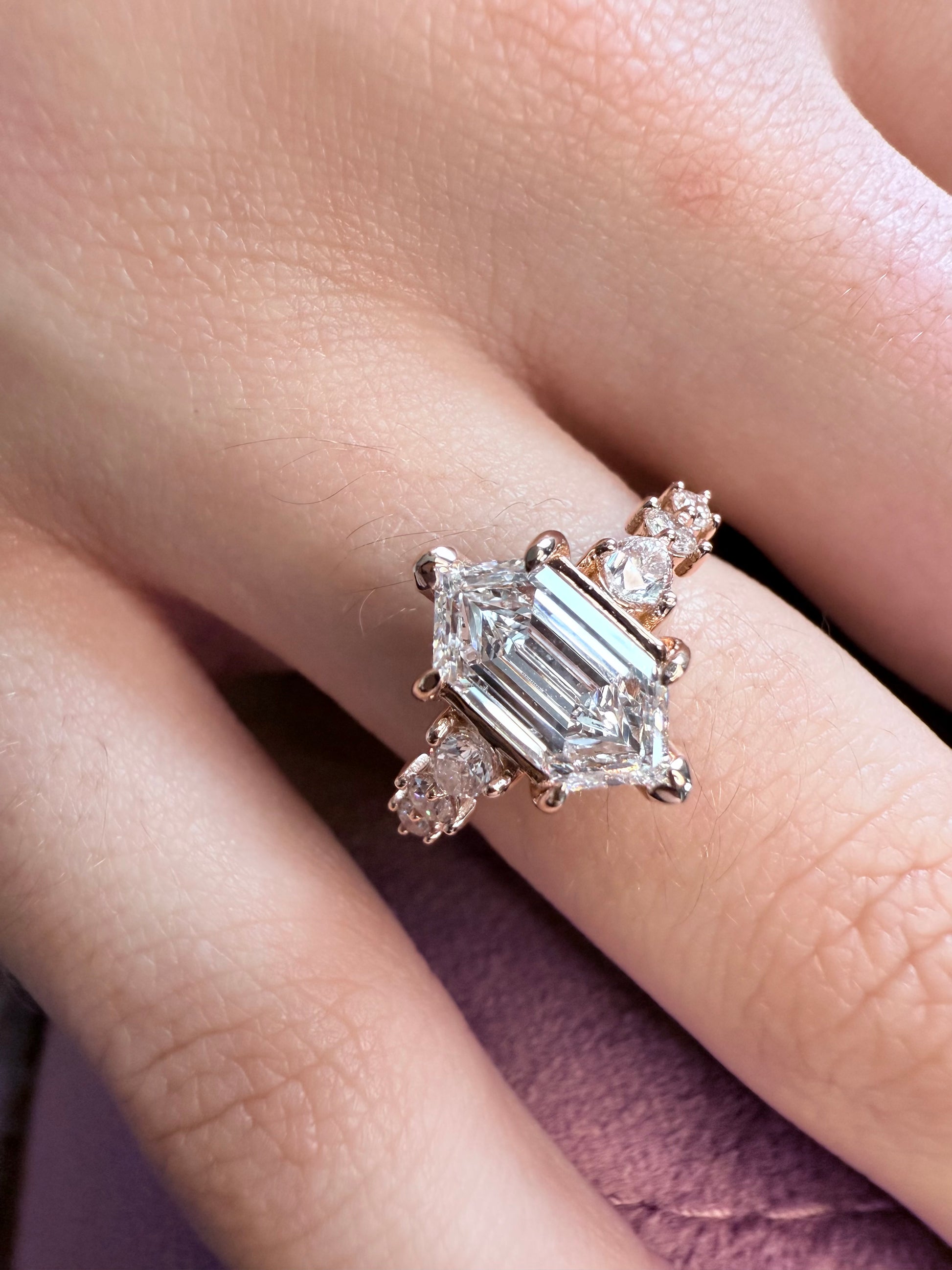 Lab Hexagon Diamonds 14K rose gold white gold yellow gold made to order unique step cut 