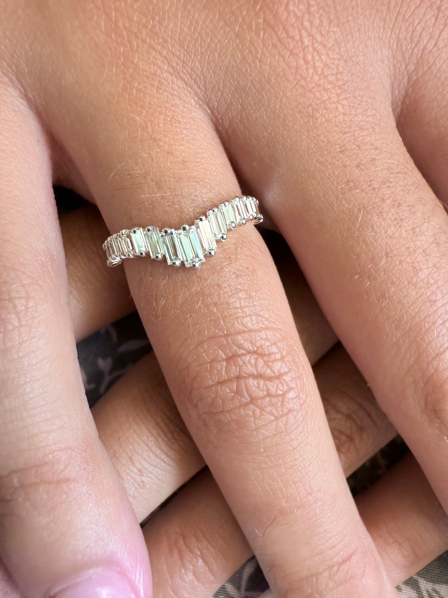 Rose, white and yellow gold. baguette cut diamond, vintage, unique, curved, custom, wedding band, 14K gold 
