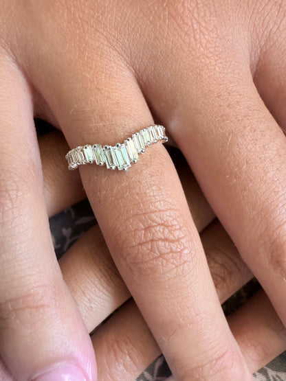 Rose, white and yellow gold. baguette cut diamond, vintage, unique, curved, custom, wedding band, 14K gold 