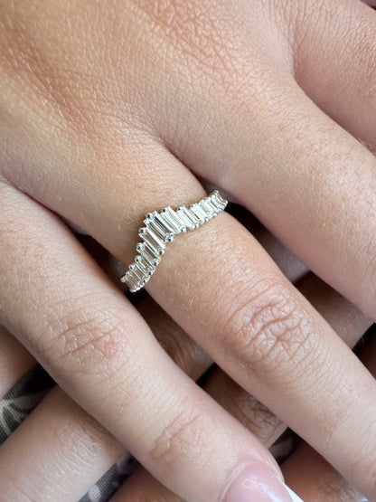 Rose, white and yellow gold. baguette cut diamond, vintage, unique, curved, custom, wedding band, 14K gold 