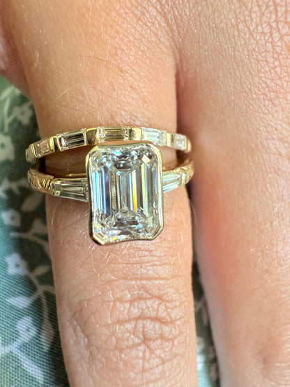 Rose, white and yellow gold. baguettes, antique, custom, unique, curved, wedding band, 14K gold