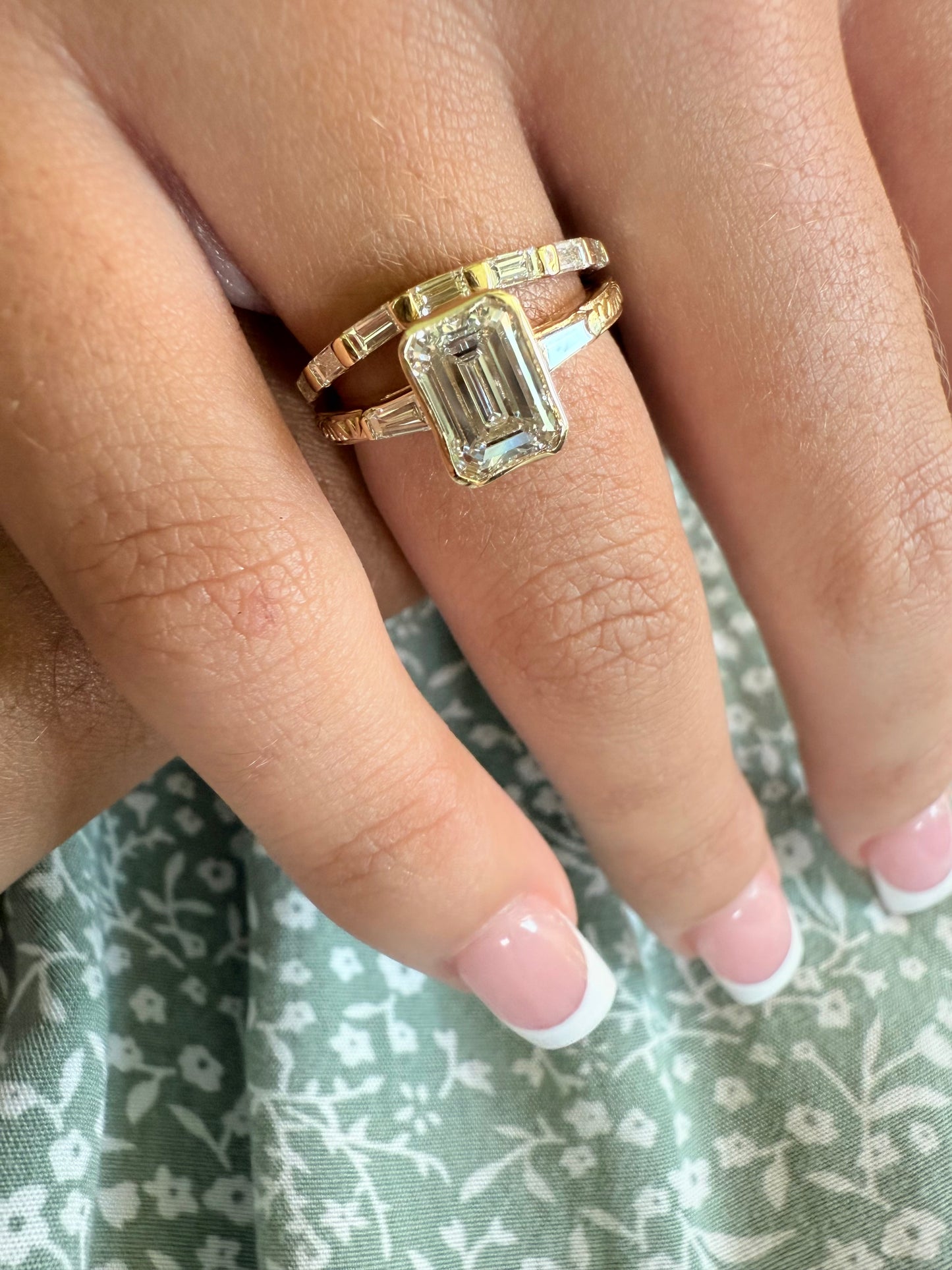 Rose, white and yellow gold. baguettes, antique, custom, unique, curved, wedding band, 14K gold