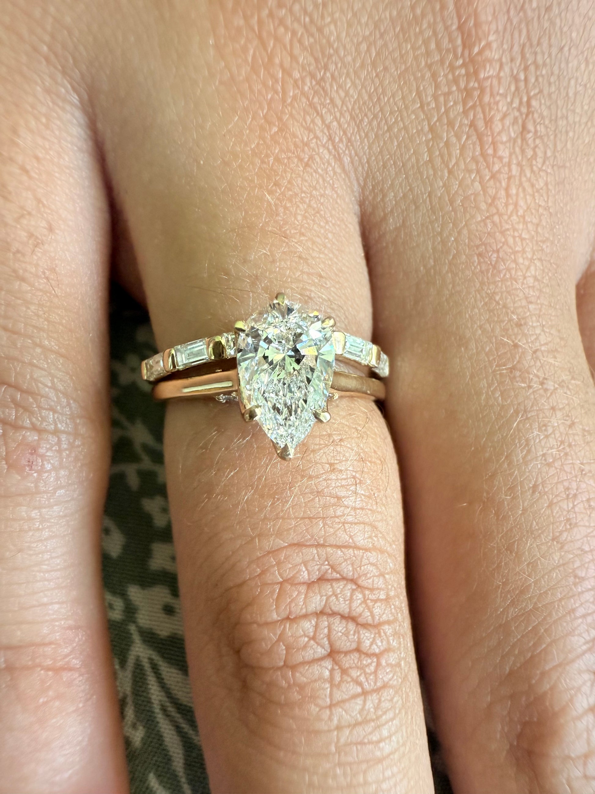 Rose, white and yellow gold. baguettes, antique, custom, unique, curved, wedding band, 14K gold