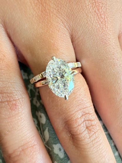 Rose, white and yellow gold. baguettes, antique, custom, unique, curved, wedding band, 14K gold