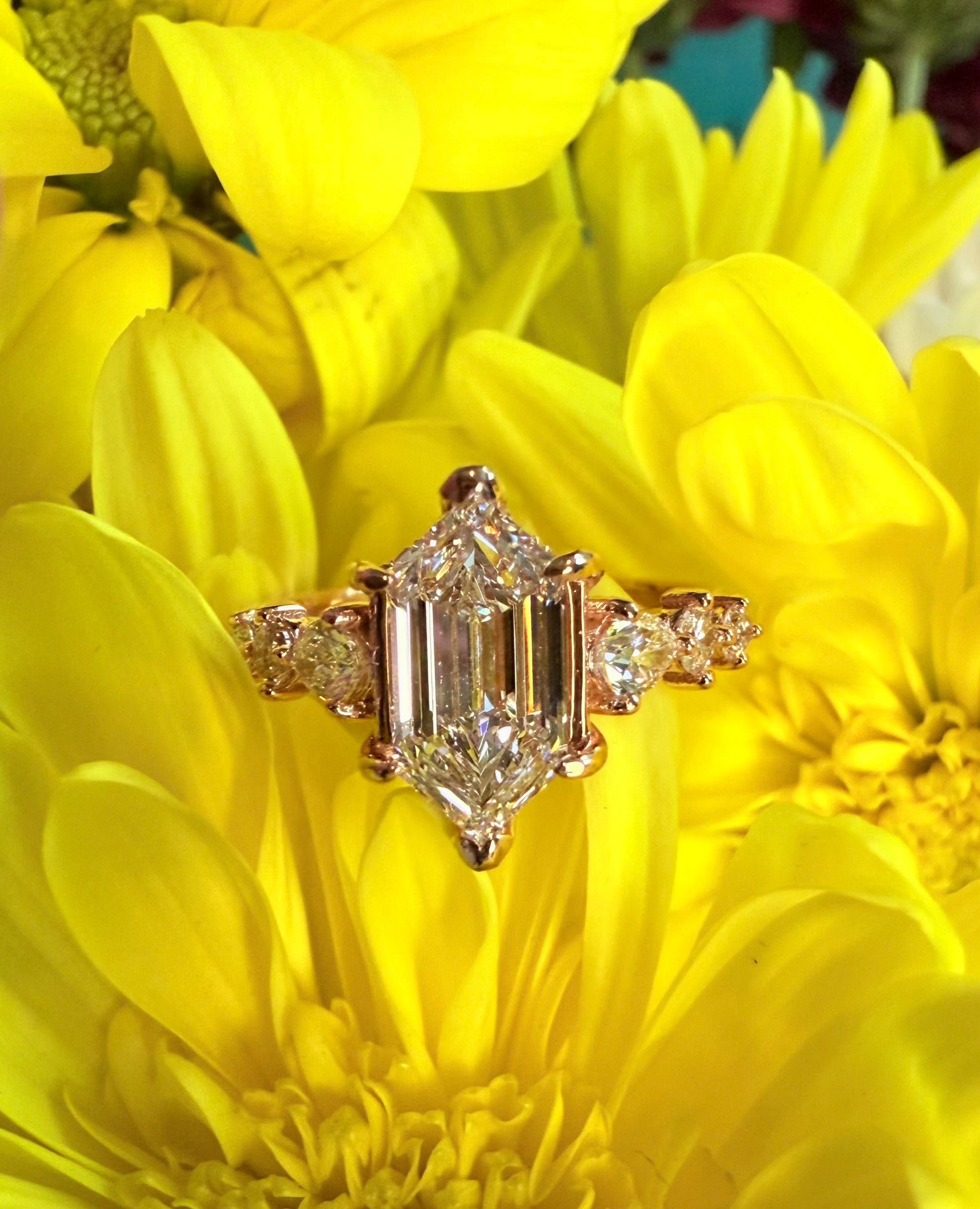 Lab Hexagon Diamonds 14K rose gold white gold yellow gold made to order unique step cut 
