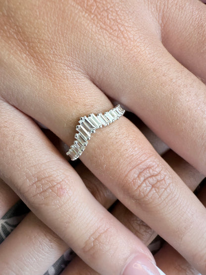 Rose, white and yellow gold. baguette cut diamond, vintage, unique, curved, custom, wedding band, 14K gold 
