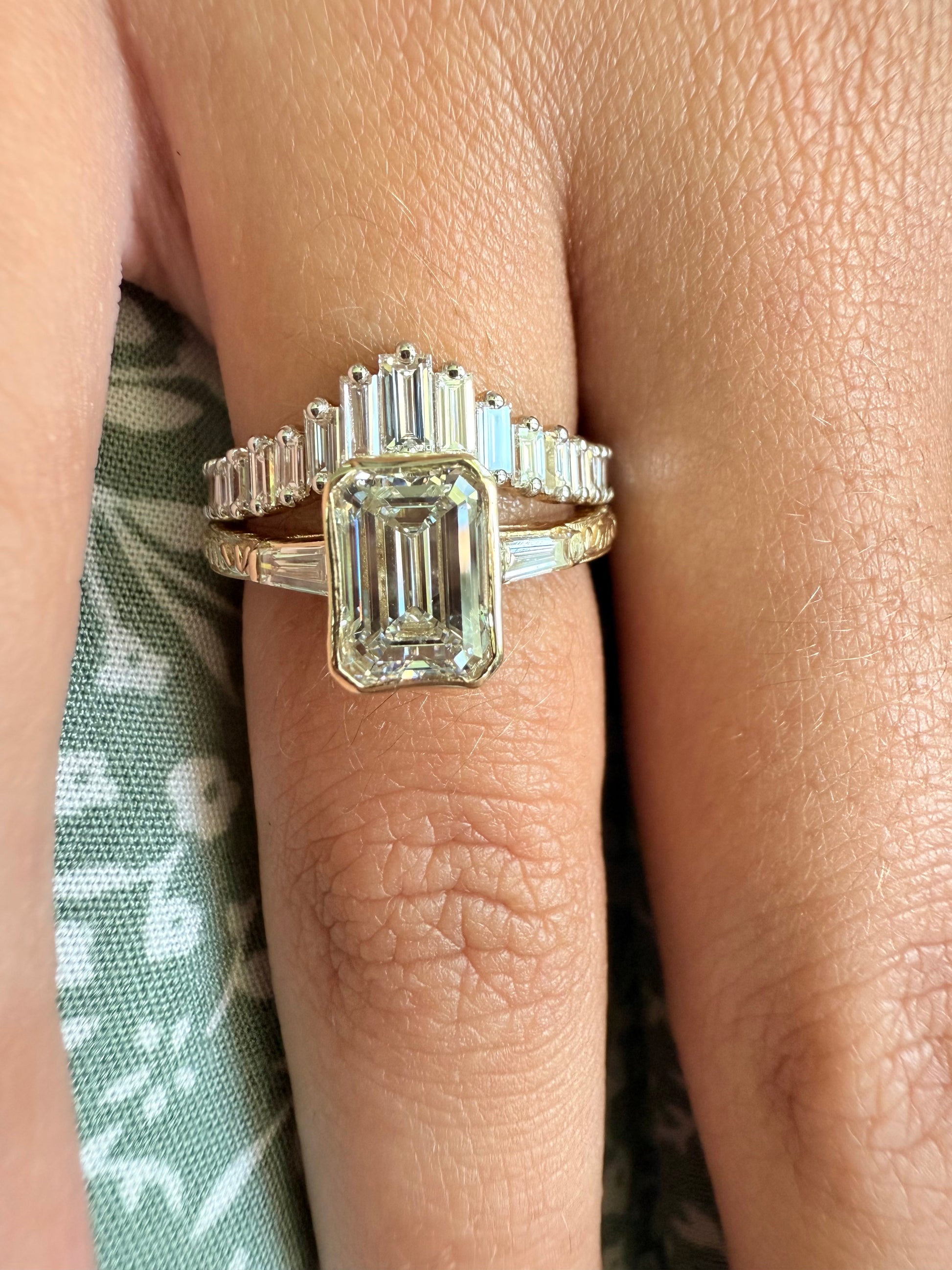 Rose, white and yellow gold. baguette cut diamond, vintage, unique, curved, custom, wedding band, 14K gold 