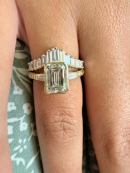 Rose, white and yellow gold. baguette cut diamond, vintage, unique, curved, custom, wedding band, 14K gold 