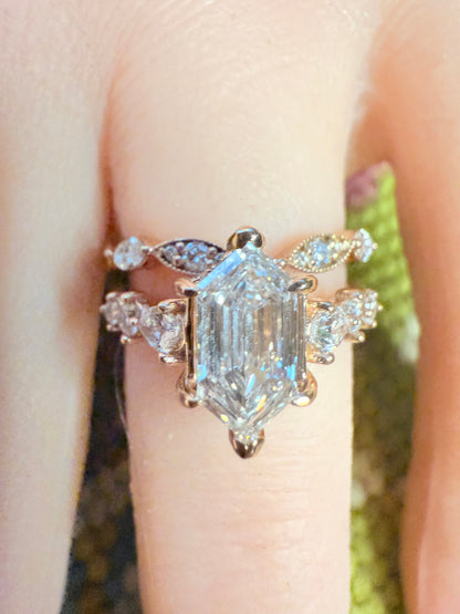 14K gold curved wedding band lab diamonds eco friendly vintage chic marquise round diamonds v shaped 