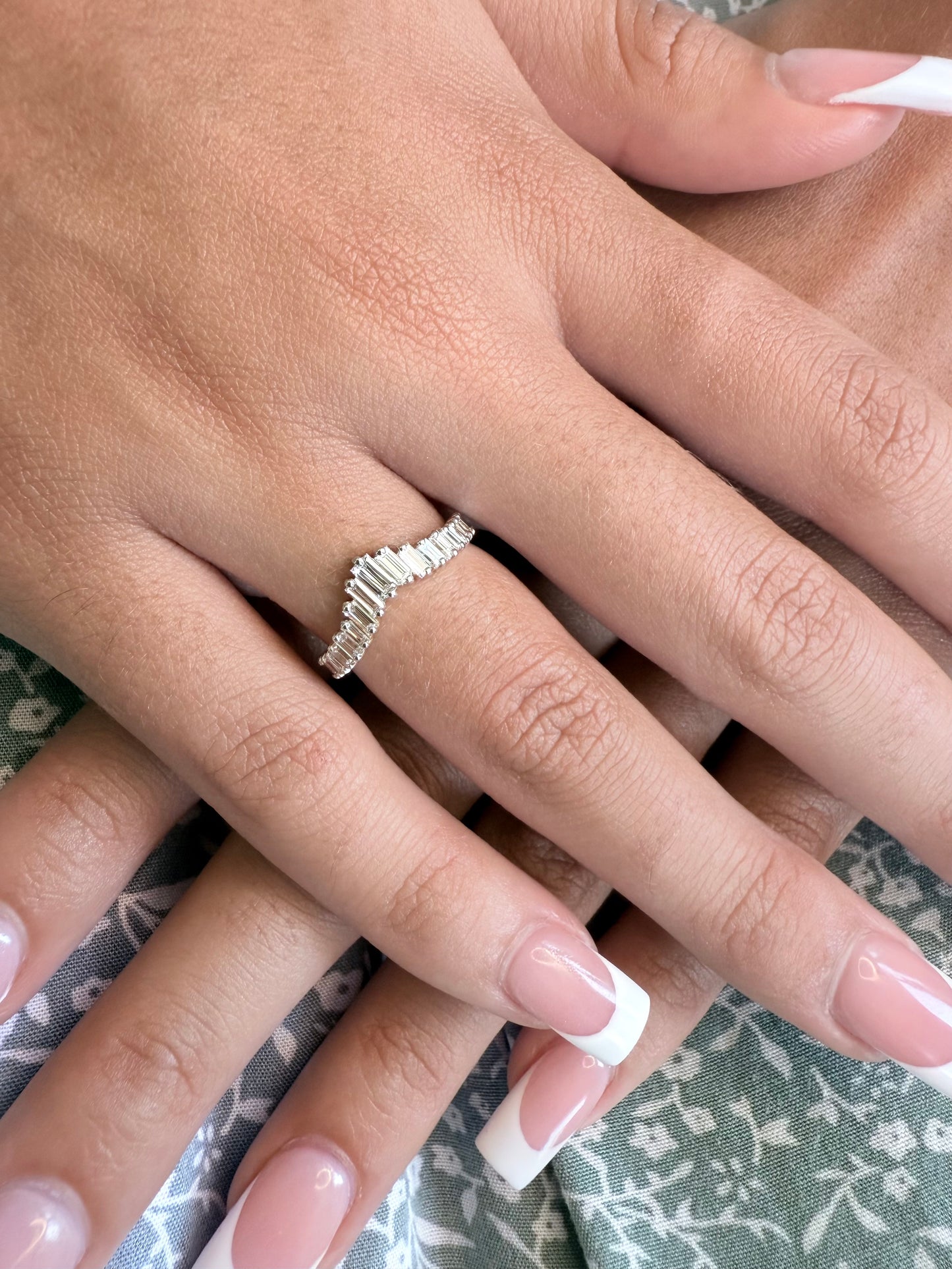Rose, white and yellow gold. baguette cut diamond, vintage, unique, curved, custom, wedding band, 14K gold 