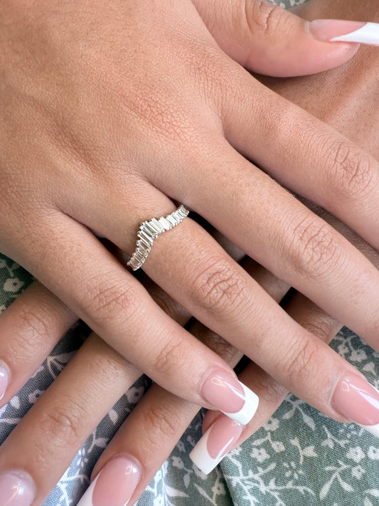 Rose, white and yellow gold. baguette cut diamond, vintage, unique, curved, custom, wedding band, 14K gold 
