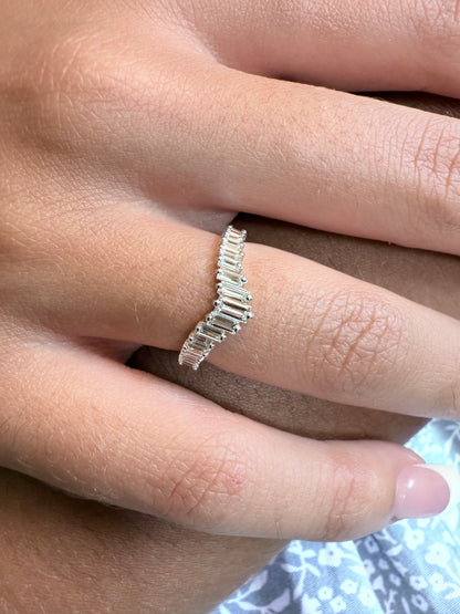 Rose, white and yellow gold. baguette cut diamond, vintage, unique, curved, custom, wedding band, 14K gold 