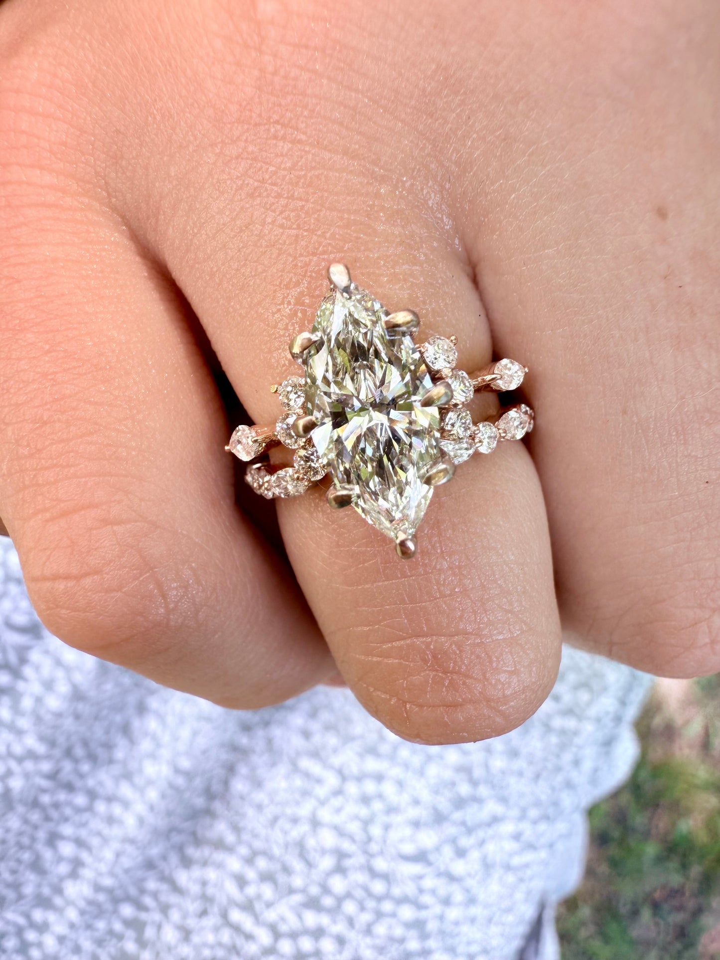 14K gold open gap design wedding band lab diamonds eco friendly vintage chic marquise diamonds unique stacking band 