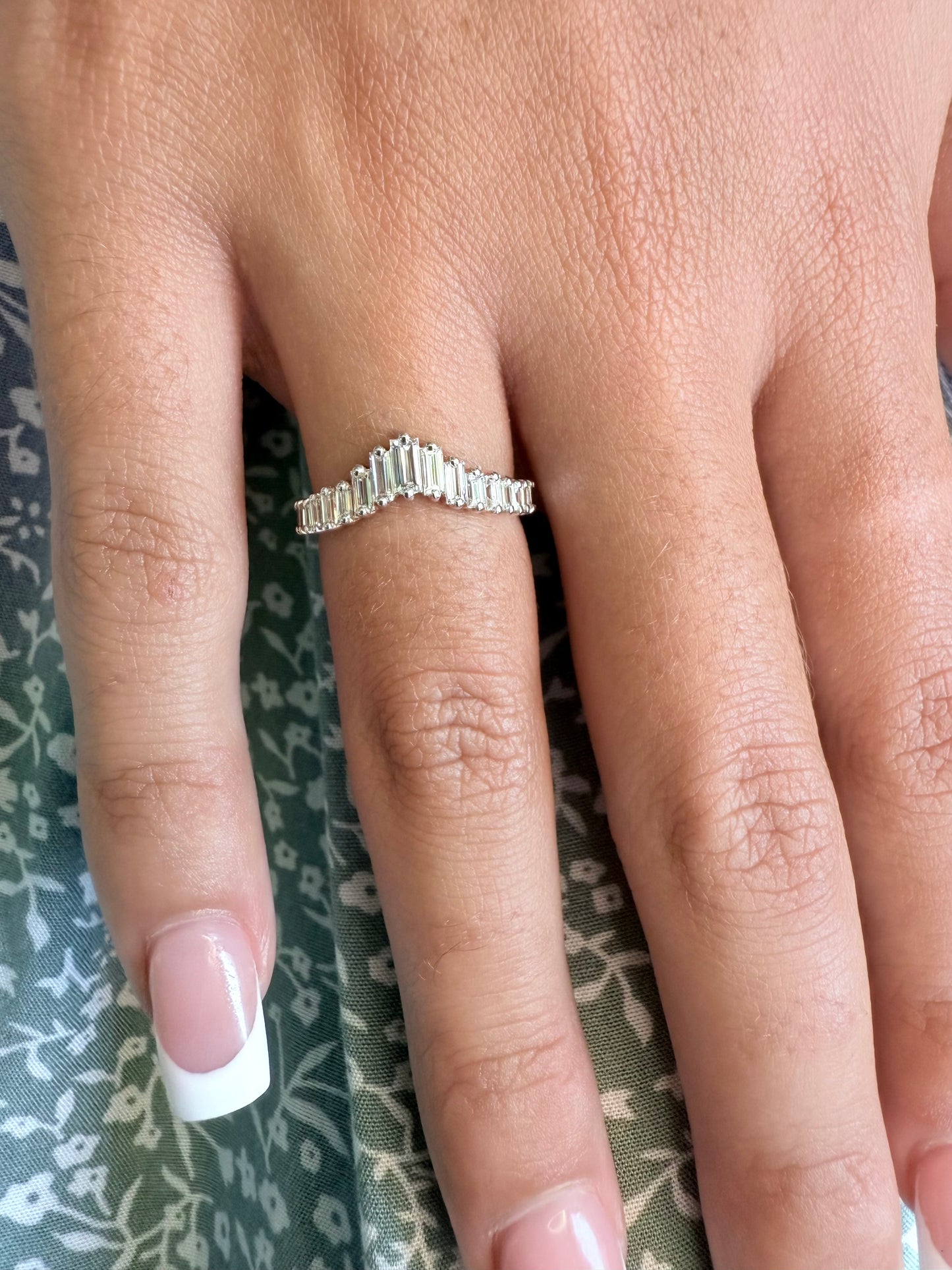 Rose, white and yellow gold. baguette cut diamond, vintage, unique, curved, custom, wedding band, 14K gold 