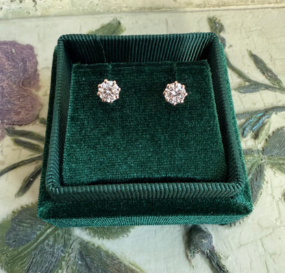 Round brilliant cut lab diamond studs .50 carat weight each totaling 1 Carat are cradled beautifully in an intricate 6 prong setting complementing the sparkling facets of a round diamond. This item is a must have staple. 14K white gold 14K rose gold 14K yellow gold. screw backs 