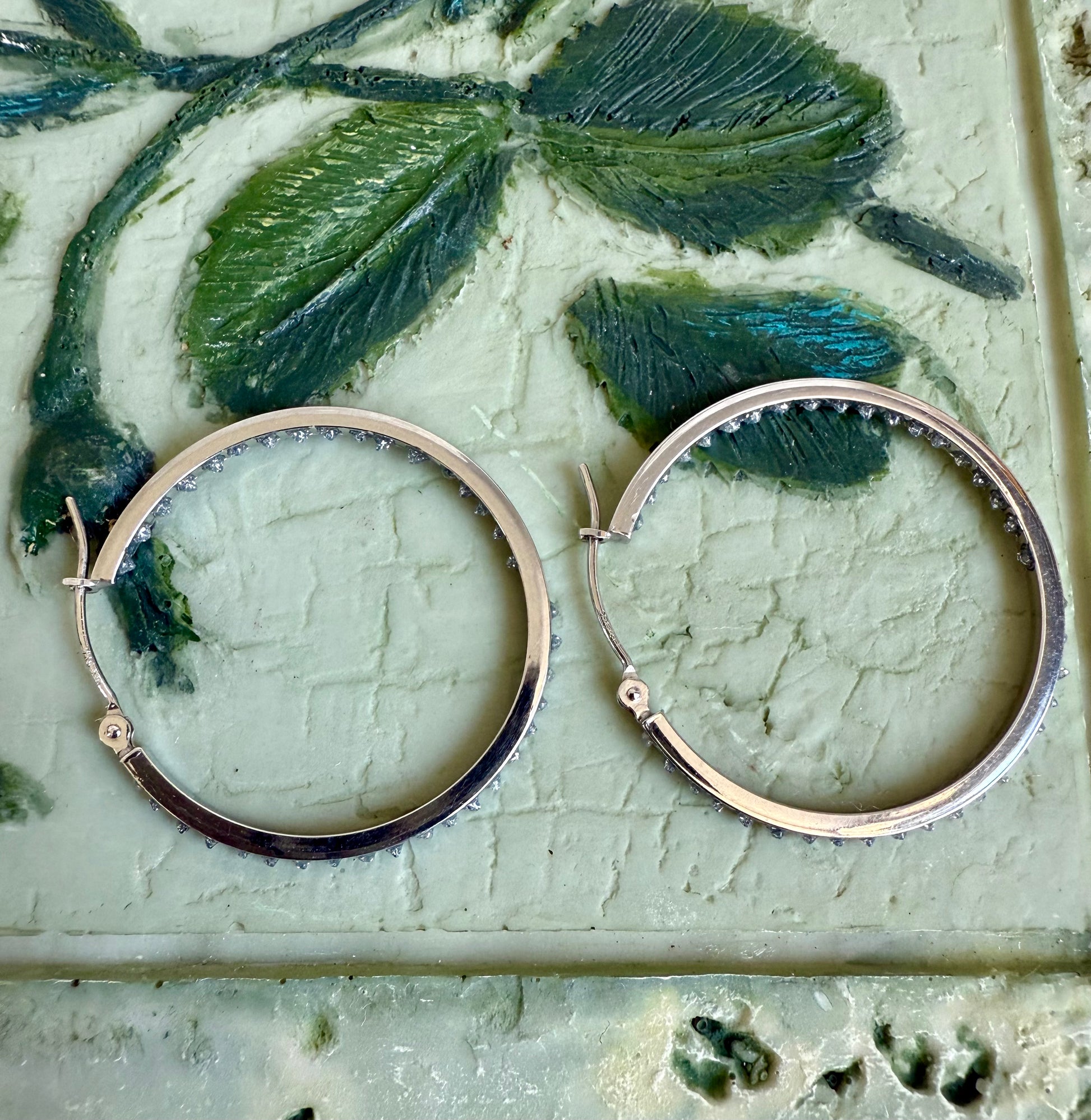 14K white gold lab diamond hoop earrings 
