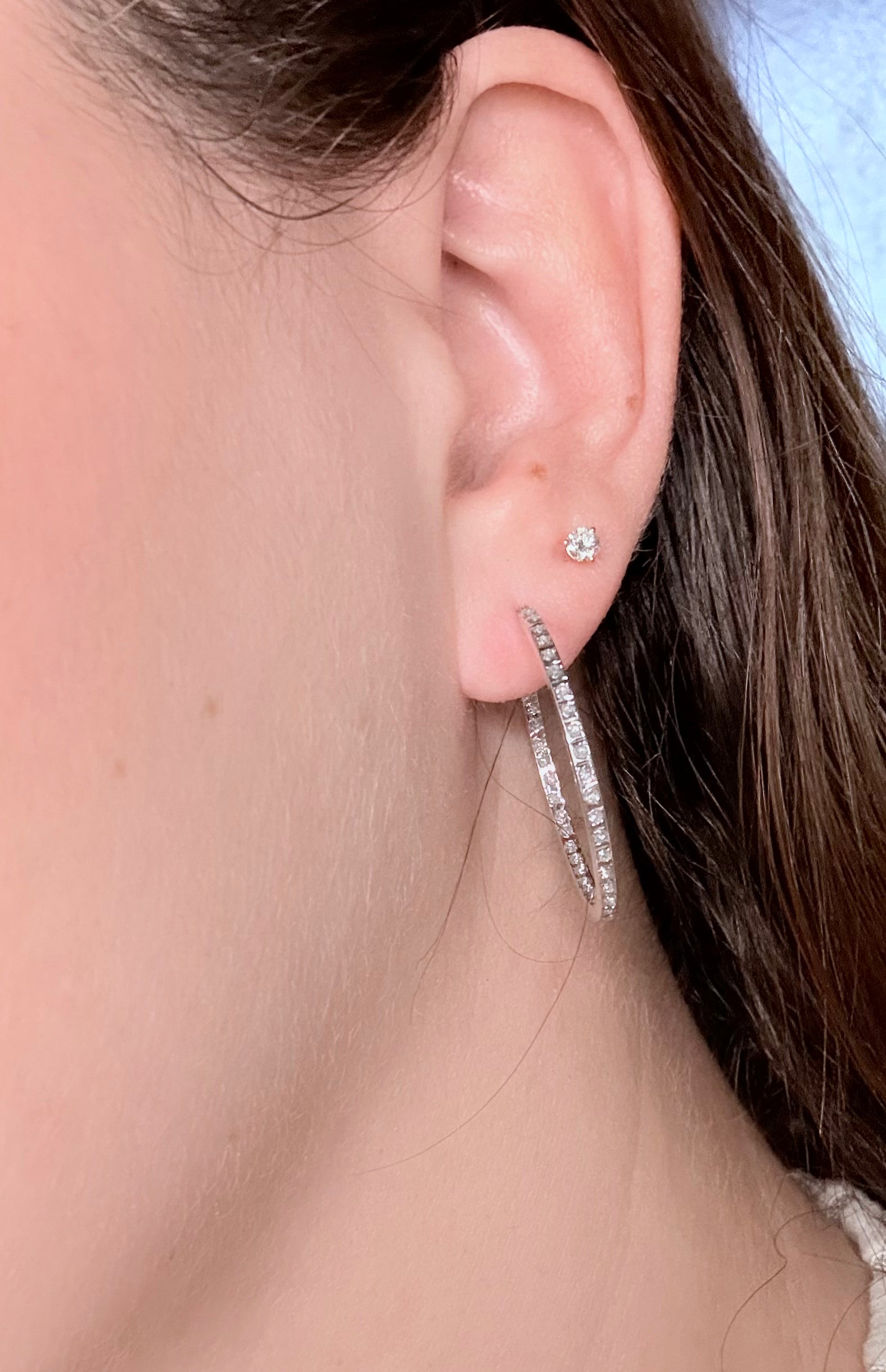 14K white gold lab diamond hoop earrings 