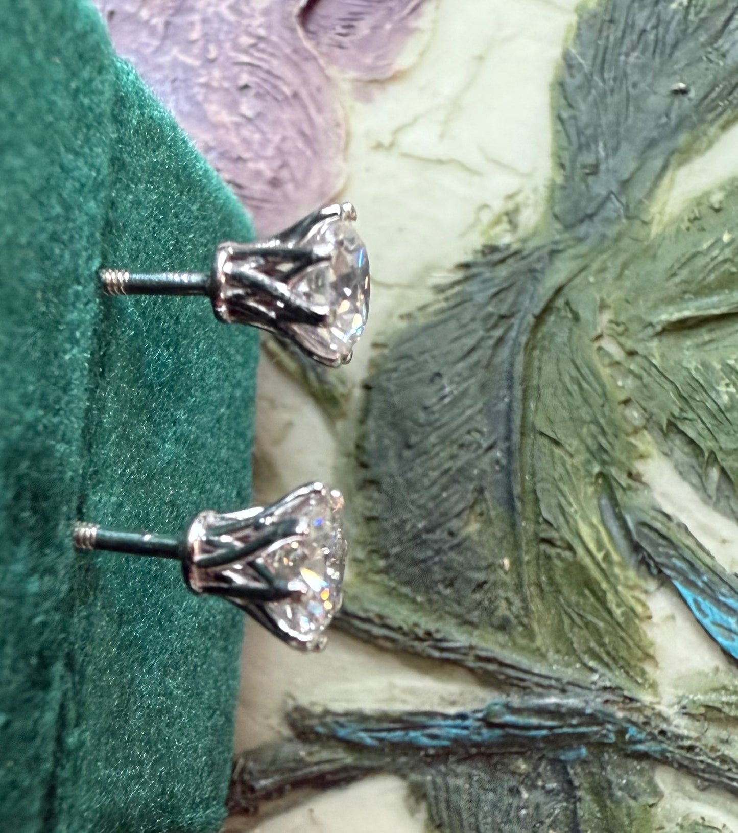 Round brilliant cut lab diamond studs .50 carat weight each totaling 1 Carat are cradled beautifully in an intricate 6 prong setting complementing the sparkling facets of a round diamond. This item is a must have staple. 14K white gold 14K rose gold 14K yellow gold. screw backs 