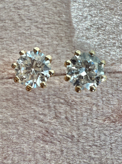 Round brilliant cut lab diamond studs .50 carat weight each totaling 1 Carat are cradled beautifully in an intricate 6 prong setting complementing the sparkling facets of a round diamond. This item is a must have staple. 14K white gold 14K rose gold 14K yellow gold. screw backs 
