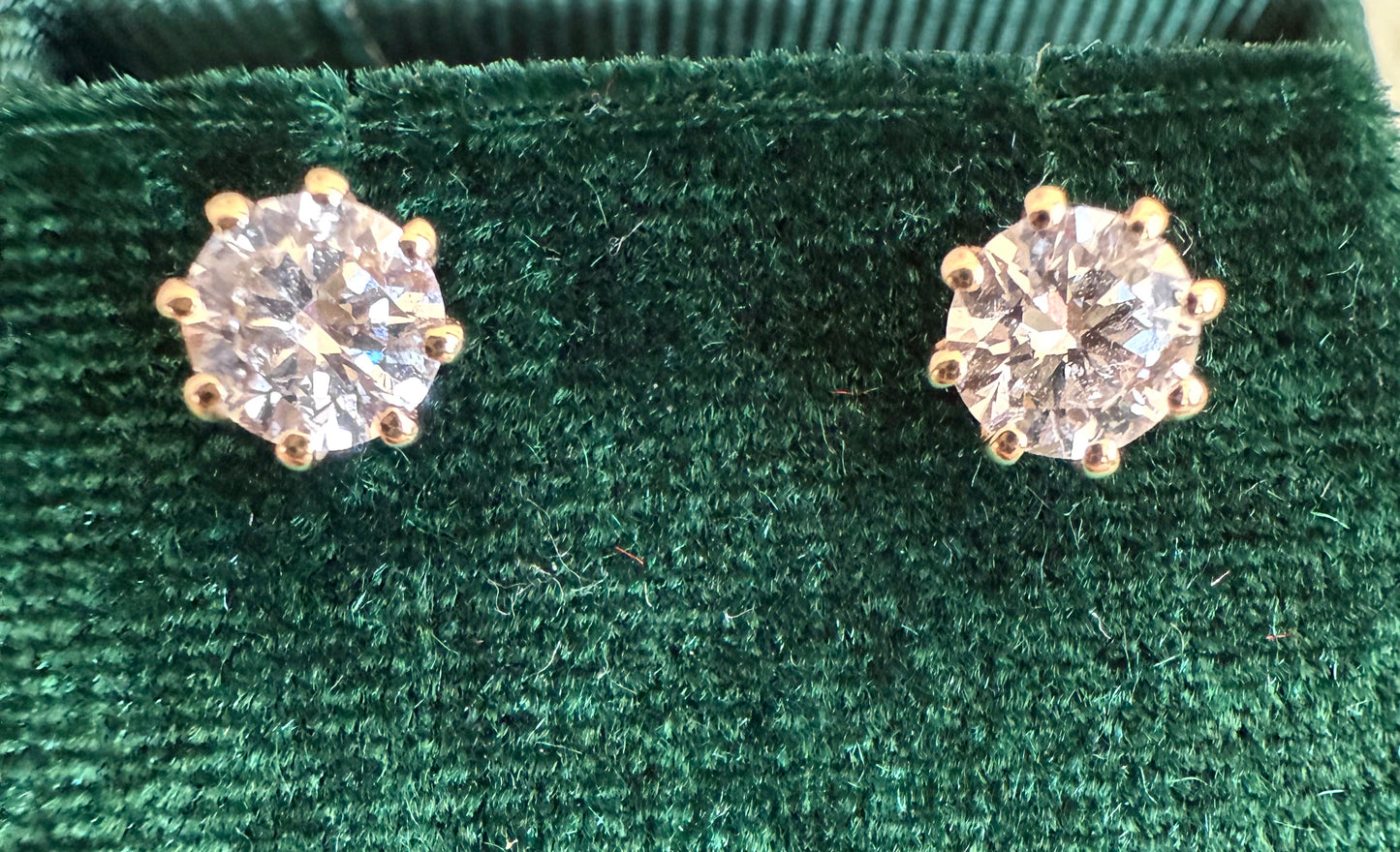 Round brilliant cut lab diamond studs .50 carat weight each totaling 1 Carat are cradled beautifully in an intricate 6 prong setting complementing the sparkling facets of a round diamond. This item is a must have staple. 14K white gold 14K rose gold 14K yellow gold. screw backs 