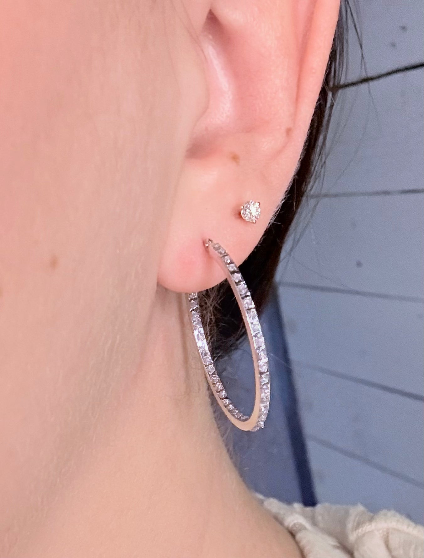 14K white gold lab diamond hoop earrings 