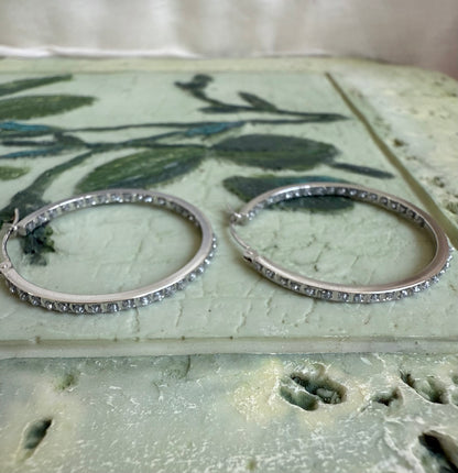 14K white gold lab diamond hoop earrings 