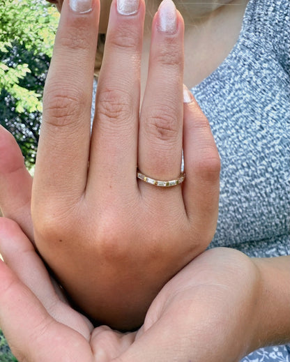 Rose, white and yellow gold. baguettes, antique, custom, unique, curved, wedding band, 14K gold