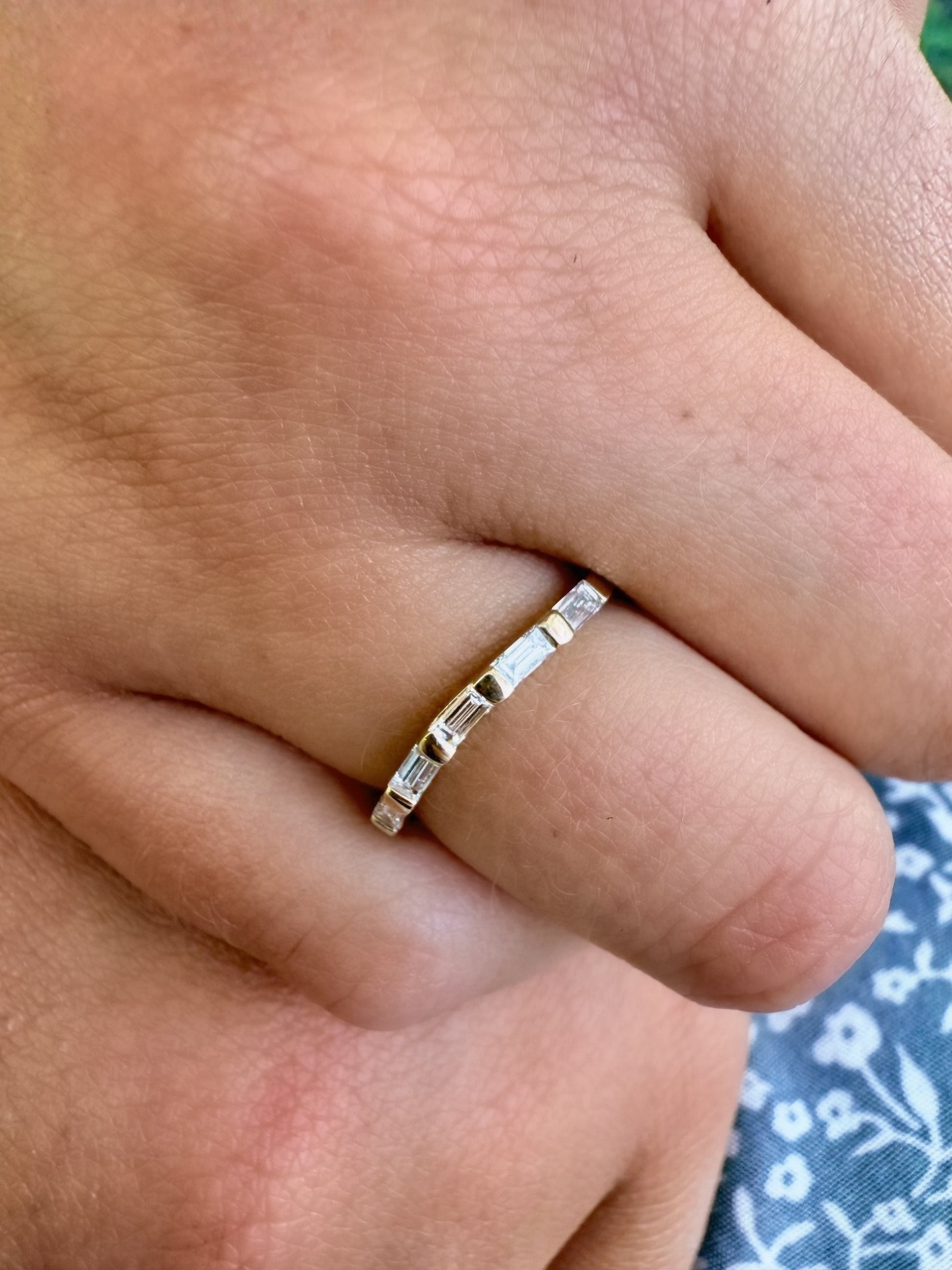 Rose, white and yellow gold. baguettes, antique, custom, unique, curved, wedding band, 14K gold