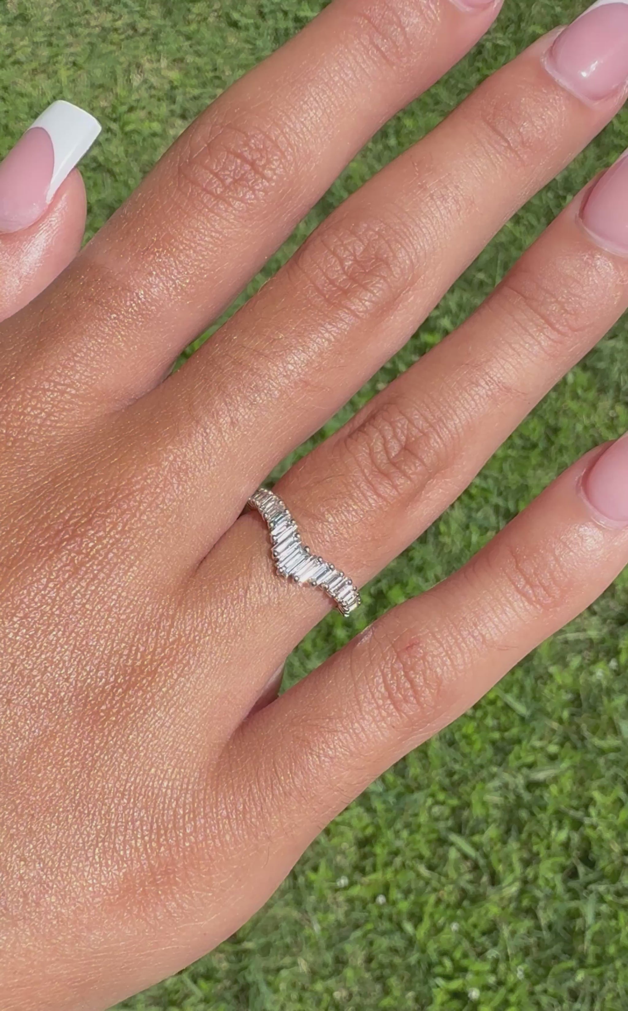 Rose, white and yellow gold. baguette cut diamond, vintage, unique, curved, custom, wedding band, 14K gold 
