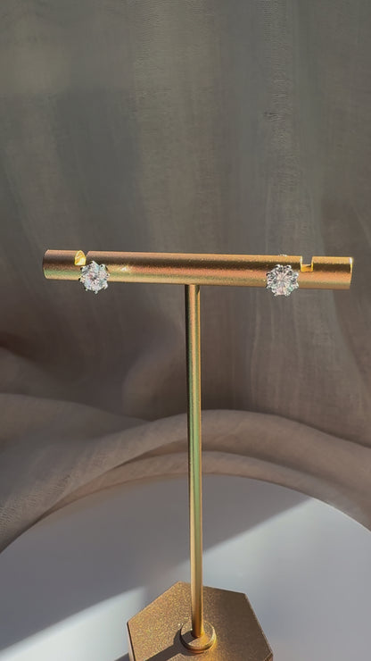 Round brilliant cut lab diamond studs .50 carat weight each totaling 1 Carat are cradled beautifully in an intricate 6 prong setting complementing the sparkling facets of a round diamond. This item is a must have staple. 14K white gold 14K rose gold 14K yellow gold. screw backs 