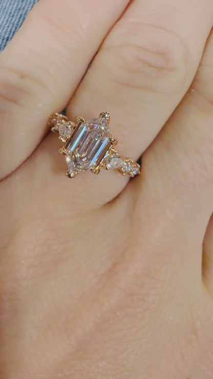 Lab Hexagon Diamonds 14K rose gold white gold yellow gold made to order unique step cut 