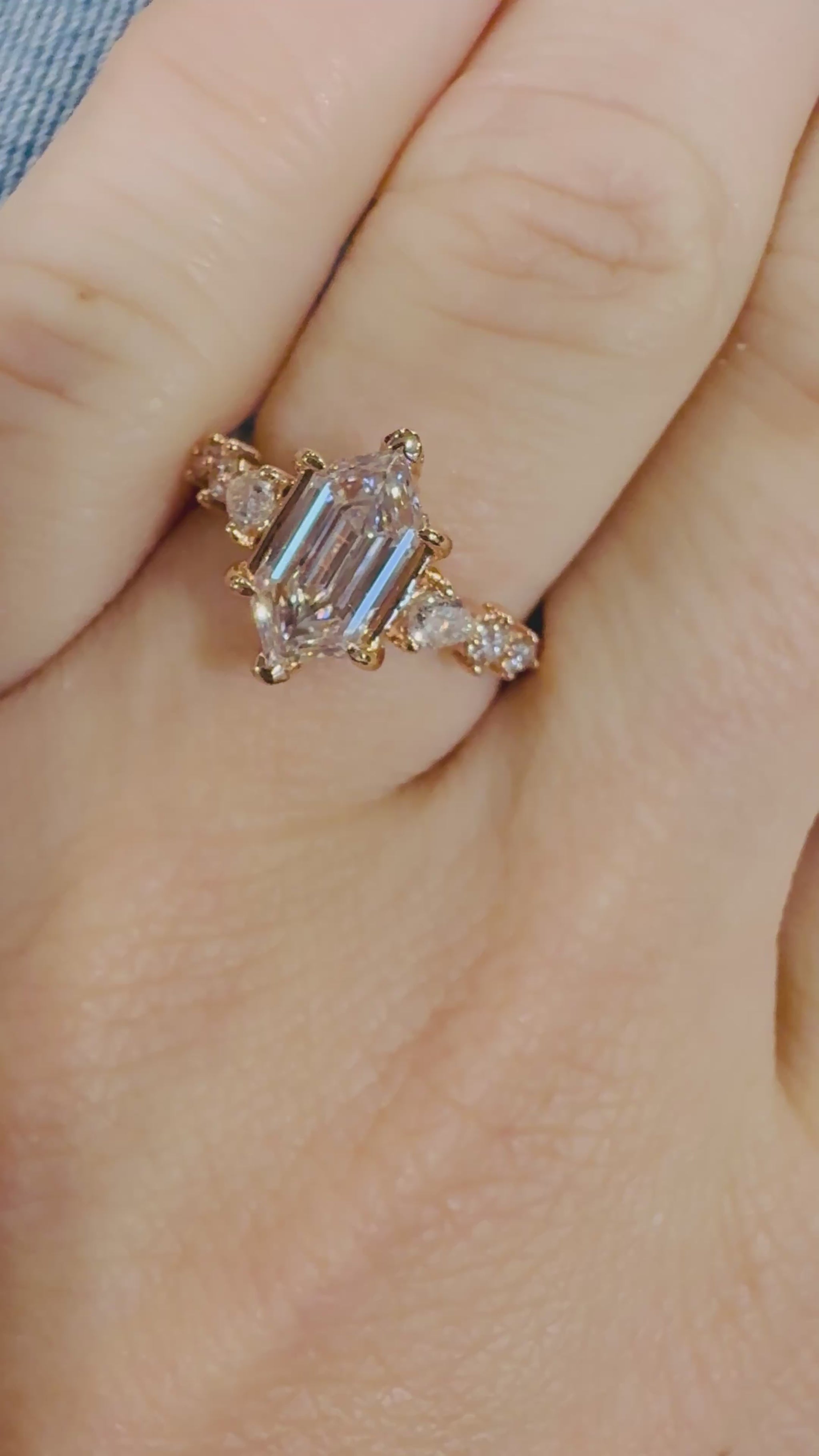 Lab Hexagon Diamonds 14K rose gold white gold yellow gold made to order unique step cut 