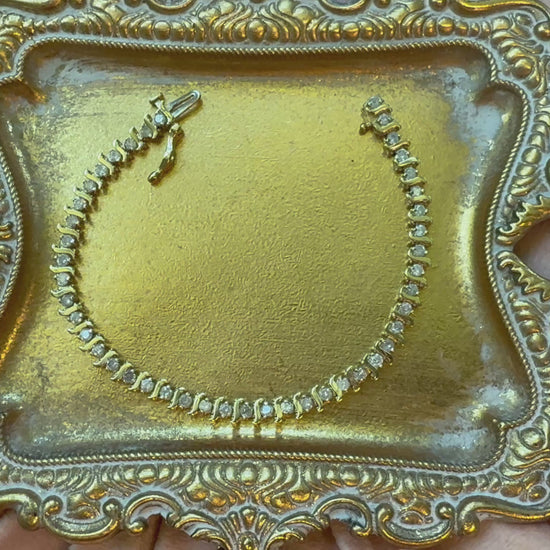 Vintage diamond tennis bracelet 14K yellow gold lab diamonds art deco unique elegant round diamonds sparkle feminine 