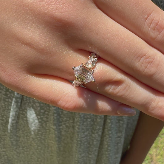 14K gold open gap design wedding band lab diamonds eco friendly vintage chic marquise diamonds unique stacking band 