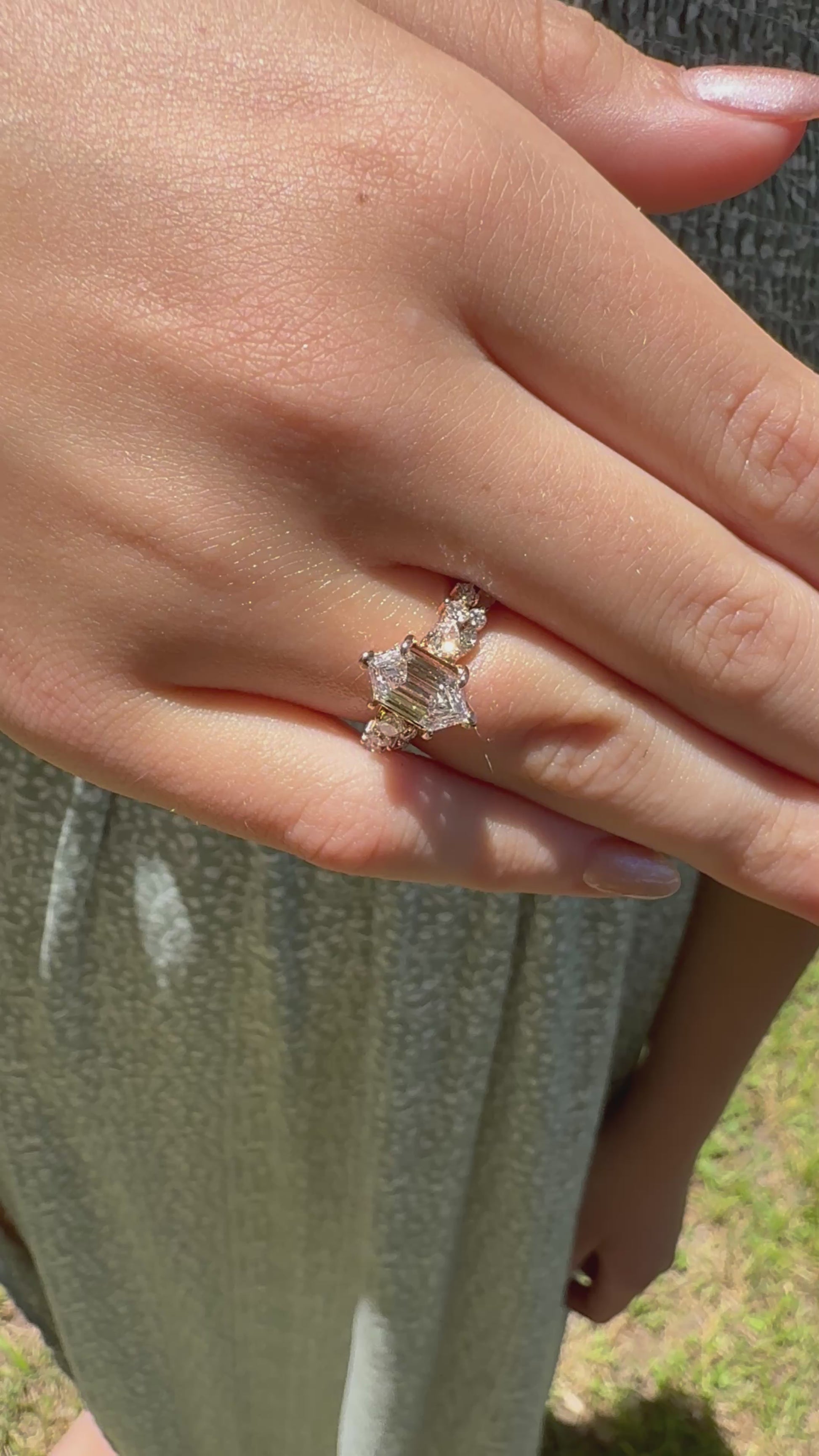 14K gold open gap design wedding band lab diamonds eco friendly vintage chic marquise diamonds unique stacking band 